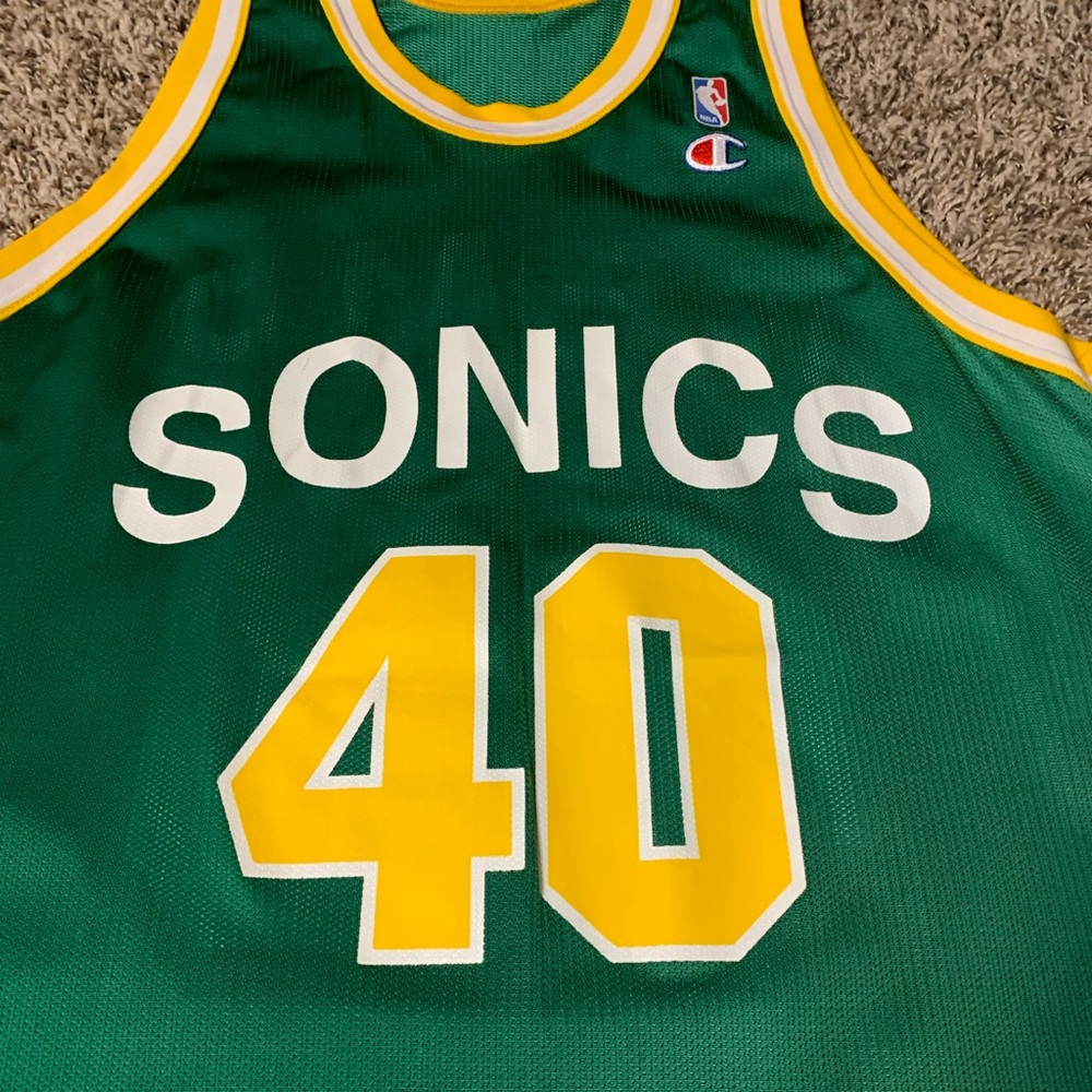 Vintage Champion NBA Seattle Supersonics Sonics Shawn Kemp #4 Jersey Sz 48 L-XL - Picture 4 of 9